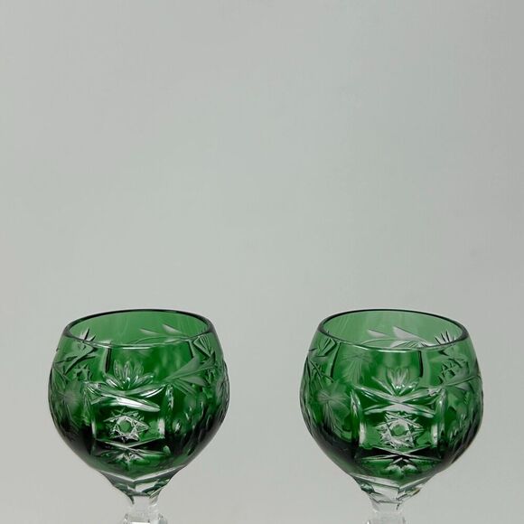 Nachtmann Traube Emerald Green Cordial 4.75” Cut To Clear Crystal Glass Set 2 - Picture 3 of 16
